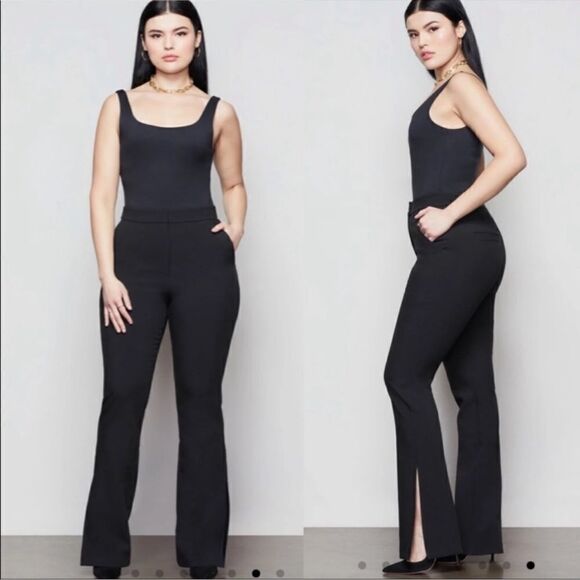 Good American Exec Flared Leg Side Slit Trouser Pant Black Plus size 14 / 32 - Picture 1 of 7